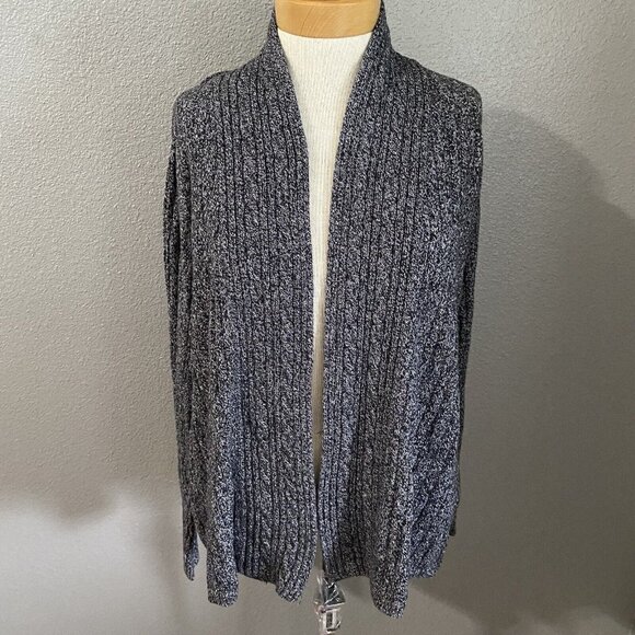 Kim Rogers Cardigan Sweater Women’s Size Small Open Front Black White - Picture 1 of 7